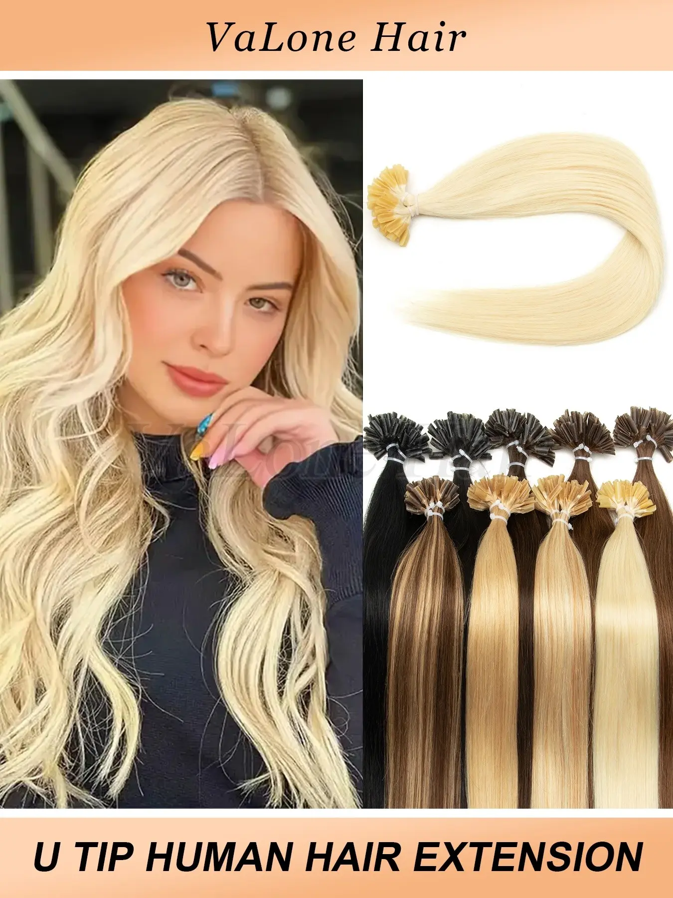 Real Human Hair Keratin Nail U Tip Extensions for Women, 12-20 Inch Light Blonde & Golden Blonde, Invisible Straight U Tip Hair Extensions