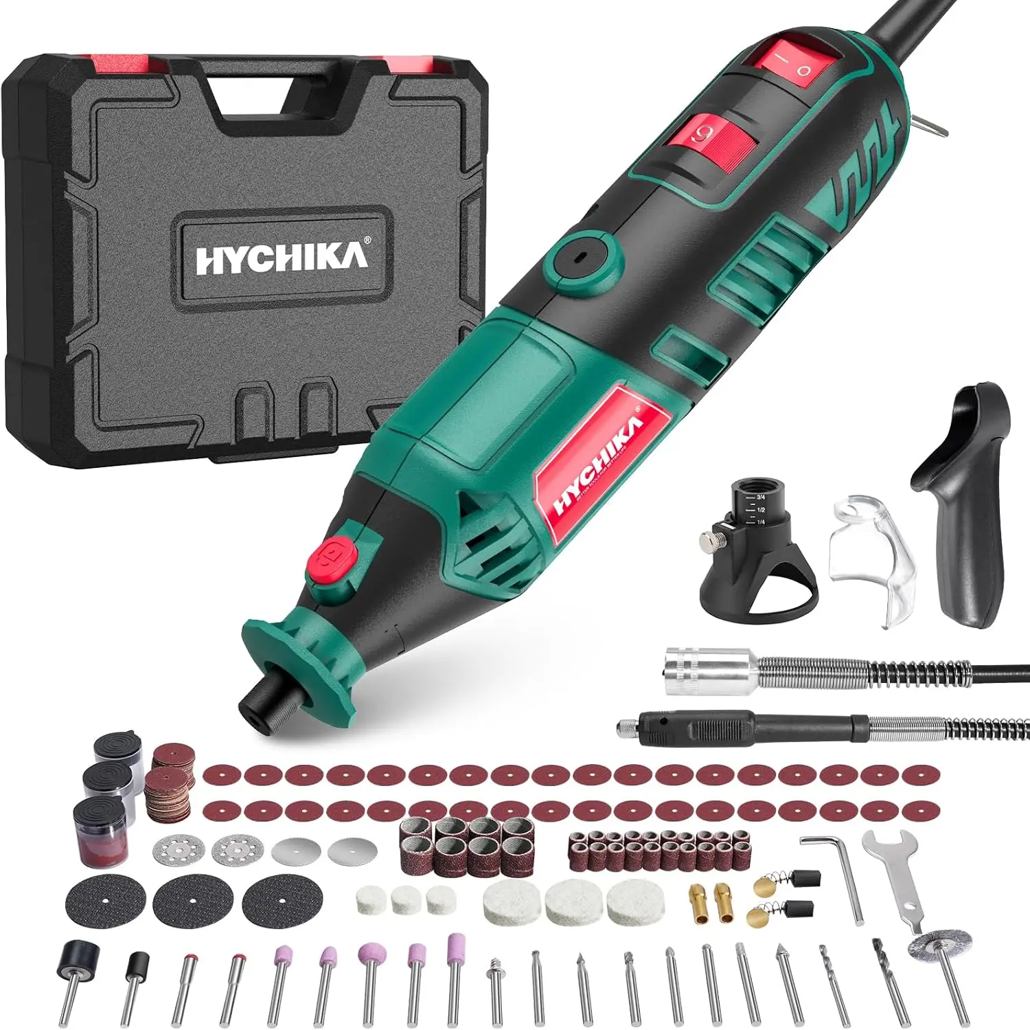 HYCHIKA 180W Tool, Variable Speed Tool Kit with Flex Shaft, 173pcs Accessories Kit & 8000-35000RPM Multi-Tool, Perfect for Cutting, Detail Sanding, Engraving, Wood Carving, and Polishing