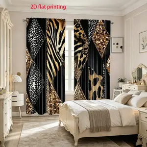 2-piece set of leopard print patchwork curtains, Home Decorative Curtain, semi blackout polyester material curtains, suitable for bedrooms, living rooms, offices