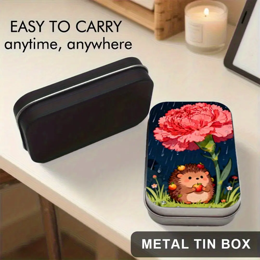 1 cute hedgehog and flower metal iron box, durable iron storage box with lid, compact commemorative box, can be used for jewelry storage, birthday party gifts, Christmas/Valentine's Day greeting card boxes, home and jewelry boxes