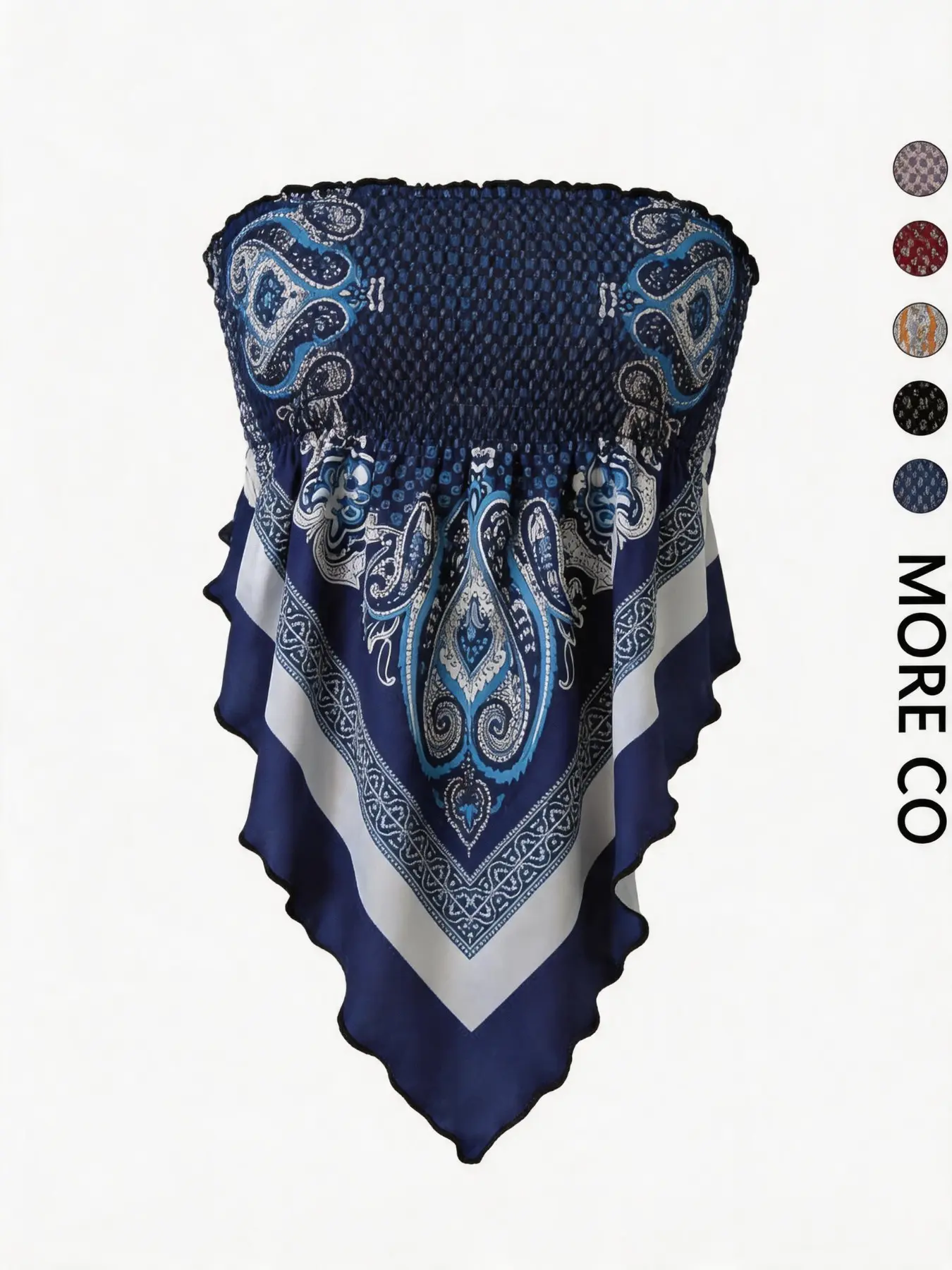 Boho Bohemian Style Vibrant Blue Ethnic Paisley Print Sleeveless Asymmetrical Hem Top, Non-Elastic Polyester Spandex Blend, Perfect for Vacation