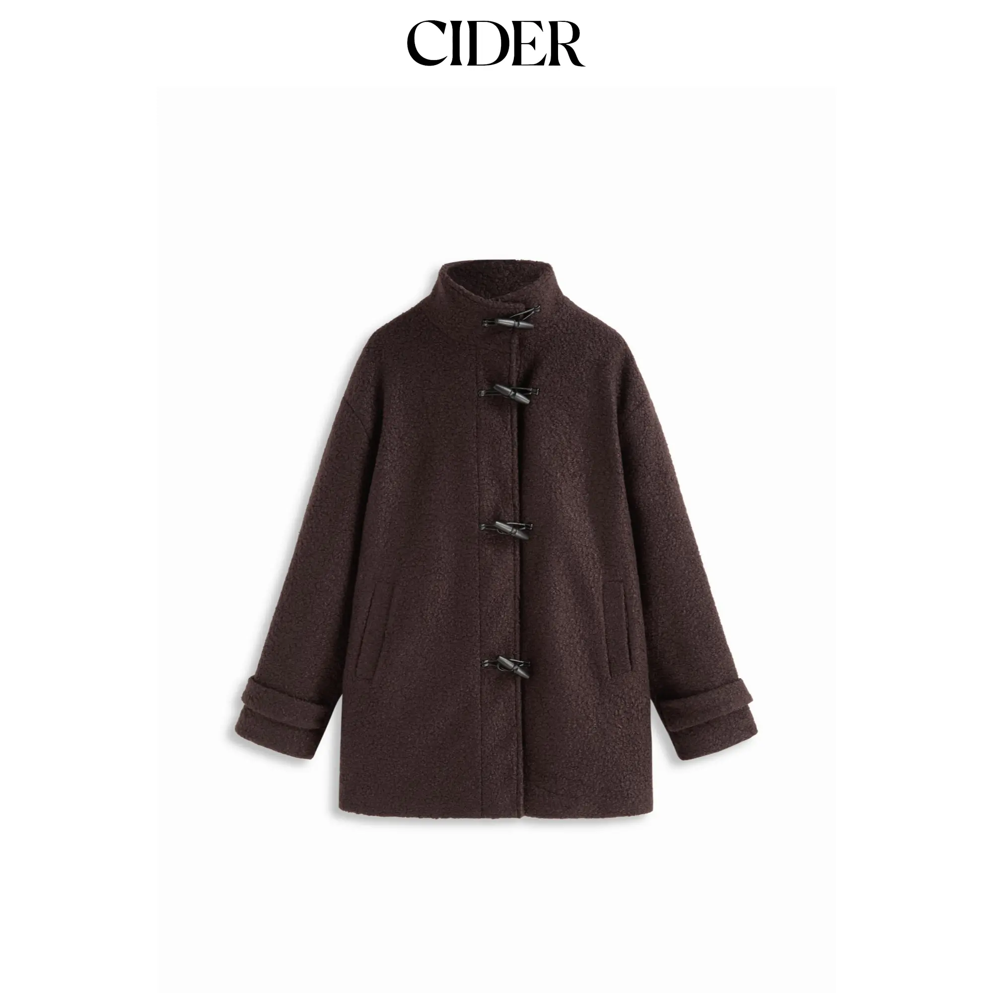 Cider Wool-Look Stand Collar Toggle Button Longline Oversized Coat SummerFinds