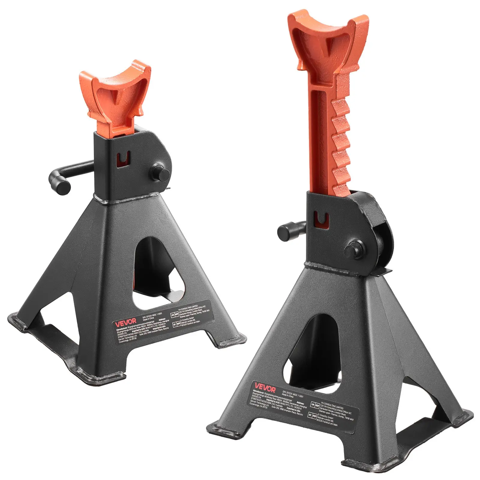 VEVOR Jack Stands, 3 Ton (6, 600 lbs) Capacity, 10.8-16.3 in Adjustable Height, Heavy Duty Steel Jack Auto Stands with Locking, for Lifting SUV, Pickup, Car and UTV/ATV, 1 Pair, Black and Orange