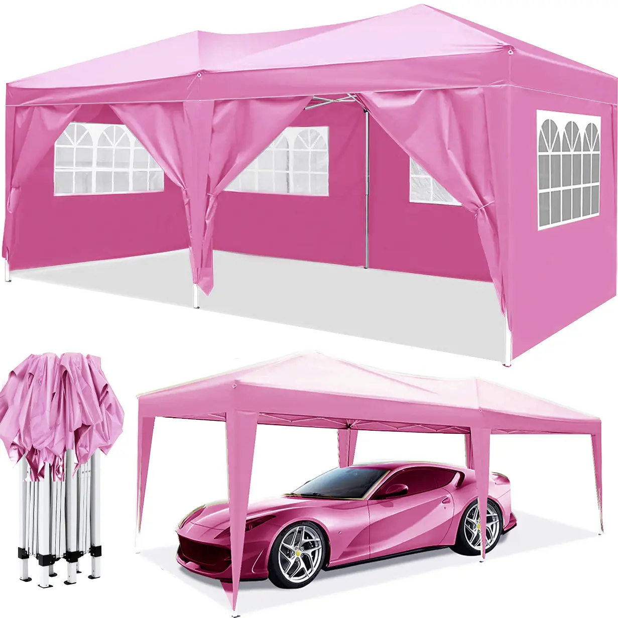 ARCH 10x20 FT Rectangular Pop Up Canopy Tent - Outdoor Portable Setup Party Folding Shelter with 6 Removable Sidewalls, Waterproof 210D Oxford Fabric, SPF 50+ UV Protection, Powder Coated Metal Frame, Carry Bag, Stake Anchors, Ropes, Sandbags