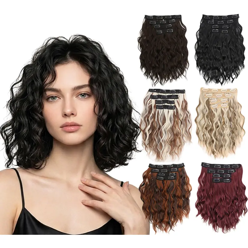 Women's 12Inch Water Wave Clip In Hair Extensions - 4PCS Full Head Synthetic Set, Invisible Fine Hair Pieces for Bob Hairstyles, Instant Volume & Natural Blend with Styling Kit, Summer Essential Voluminous Water Wave Layered Wavy Hairpieces