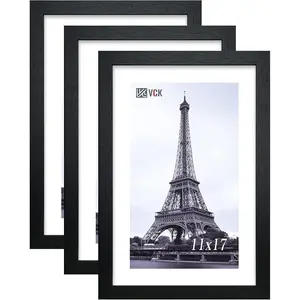VCK 11x17 Picture Frame Set of 3, Black Wood Frames, Gallery Wall Decor Photo Frames for Wall Mounting Horizontally or Vertically