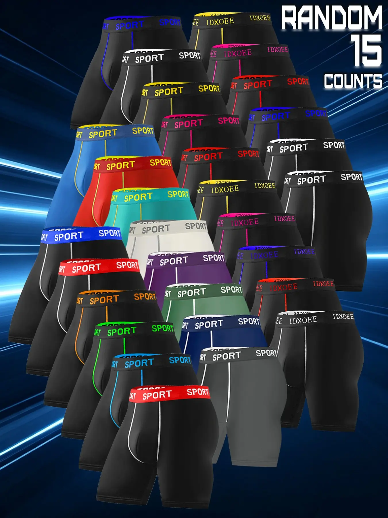 15 pcs random men's long style flat cornered underwear, Breathable Boxer, Comfortable and breathable underwear, Lightweight and soft, sporty men's underwear, Sportswear, Suitable for home wear, Durable and casual, Suitable for fitness boxing, Four Seasons
