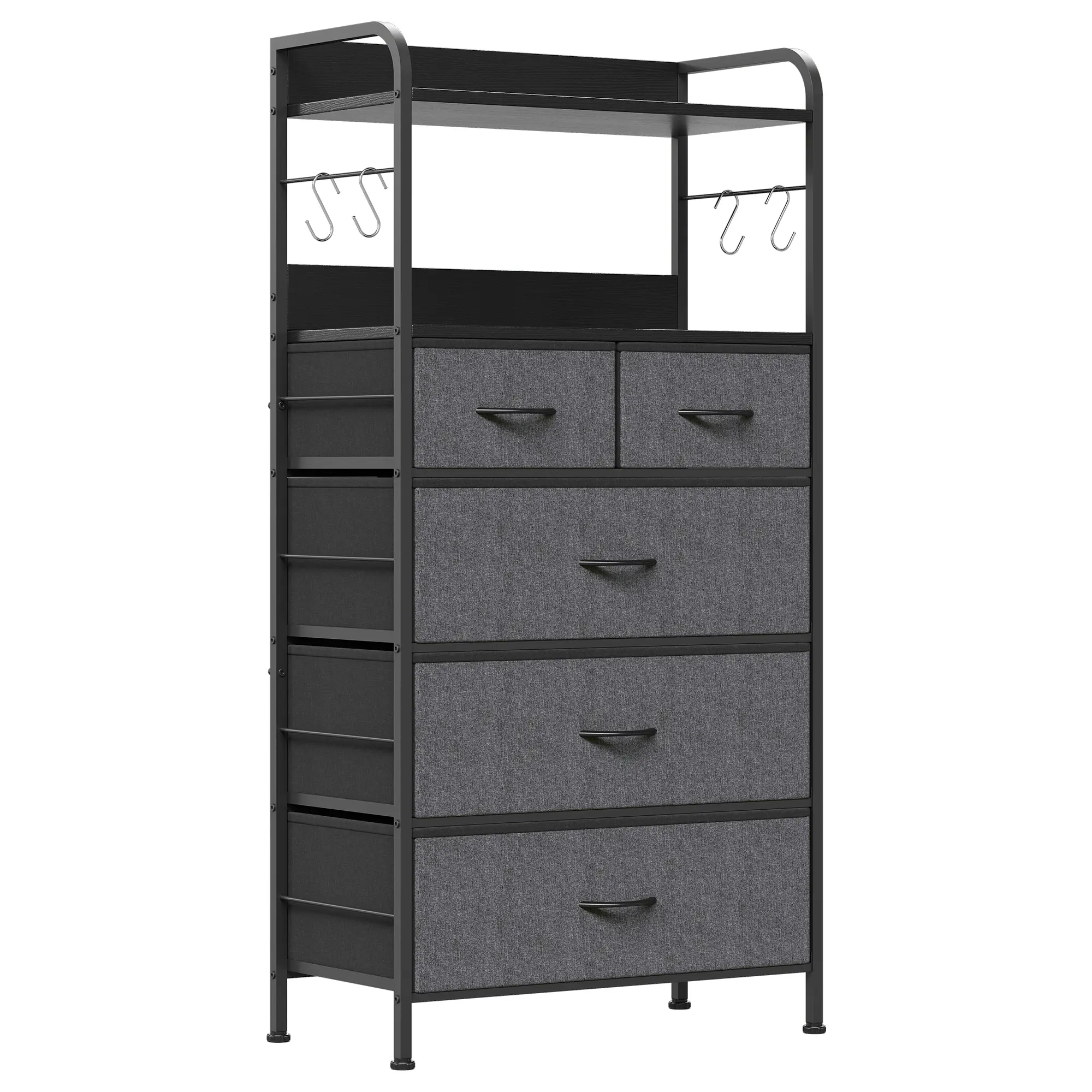 5 Drawers Dresser for Bedroom, Dressers & Chests of Drawers for Hallway, Entryway, Storage Organizer Unit with Fabric, Sturdy Metal Frame, Wood Tabletop, Easy Pull Handle,Grey/White/Brown