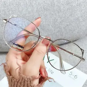 Women Fake Glasses Anti-blue Light Large Frame Glasses Transparent Lens Metal Frame Oversize Eyeglasses UV400 Protection Eyewear