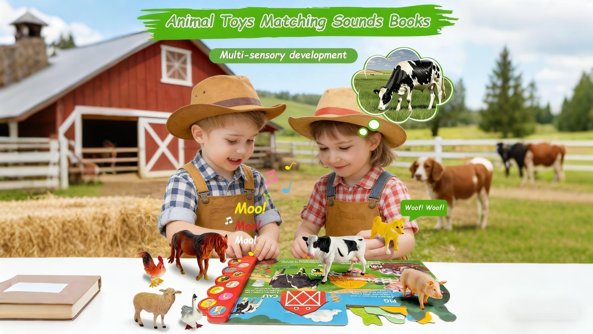 Plastic simulated animals,Farm Animals Figures Toys with Sound Books,10PCS Farm Animals for Toddlers & Animal Sound Books with 10 Buttons,  Farm Toys for Toddlers 2-6, Animal Lover Gifts for Kids