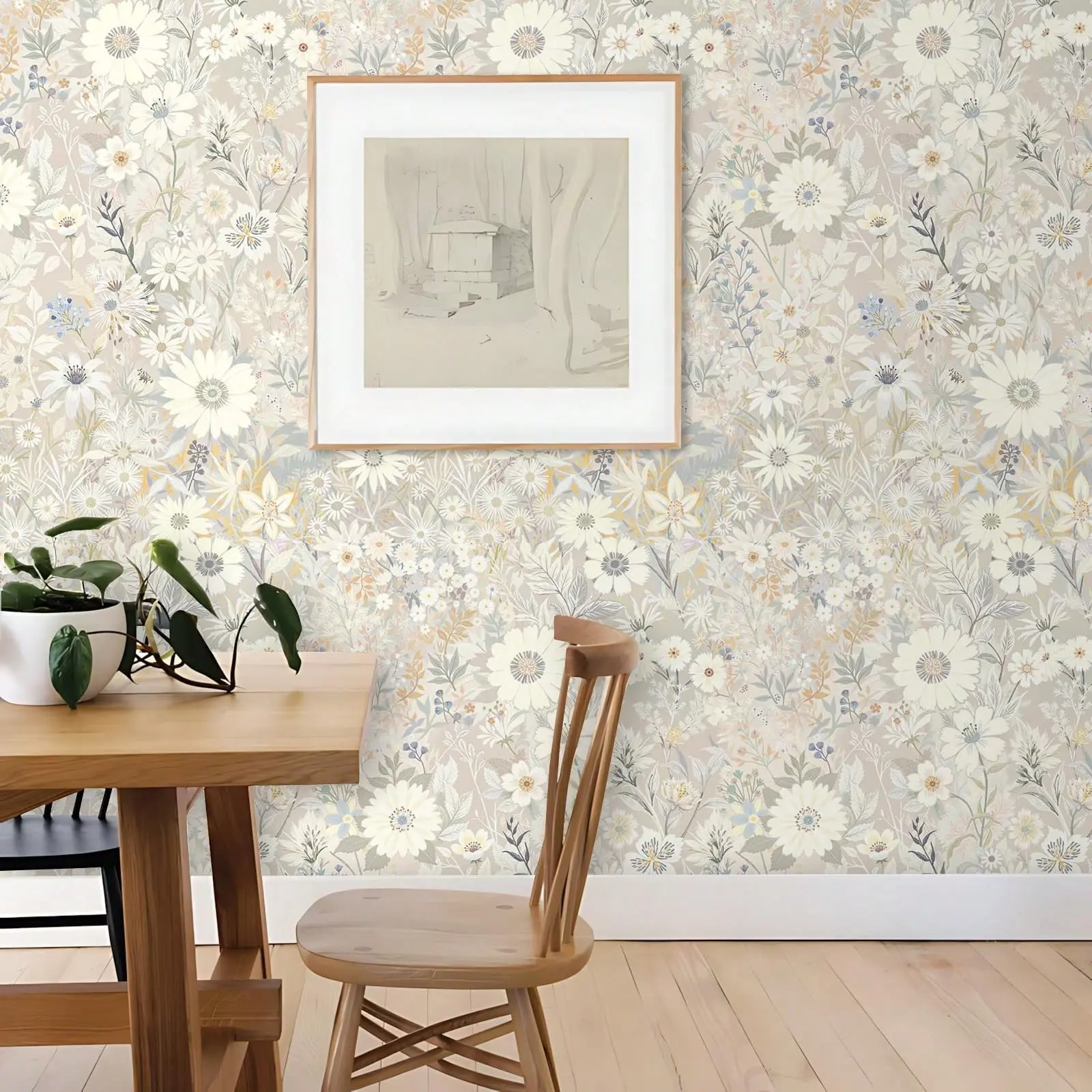 Pastel Floral Wallpaper, Peel and Stick Design, Ideal for Kitchen, Bedroom, Living Room, Soft Botanical Aesthetic, Easy Application