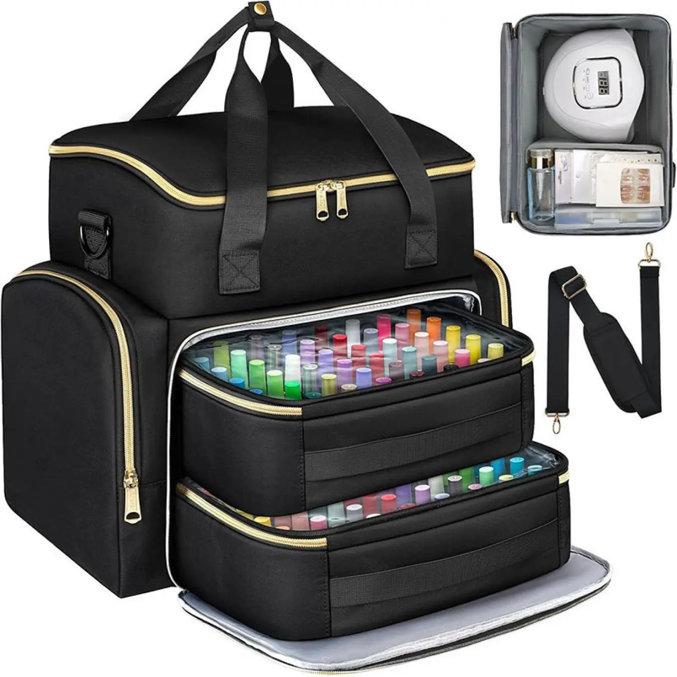 1pc Nail Technician Essential Portable Nail Polish Organizer Bag, Nail Supplies Organizer, Dual Layer Independent Compartments, Waterproof Durable Fabric, Convenient Travel Case