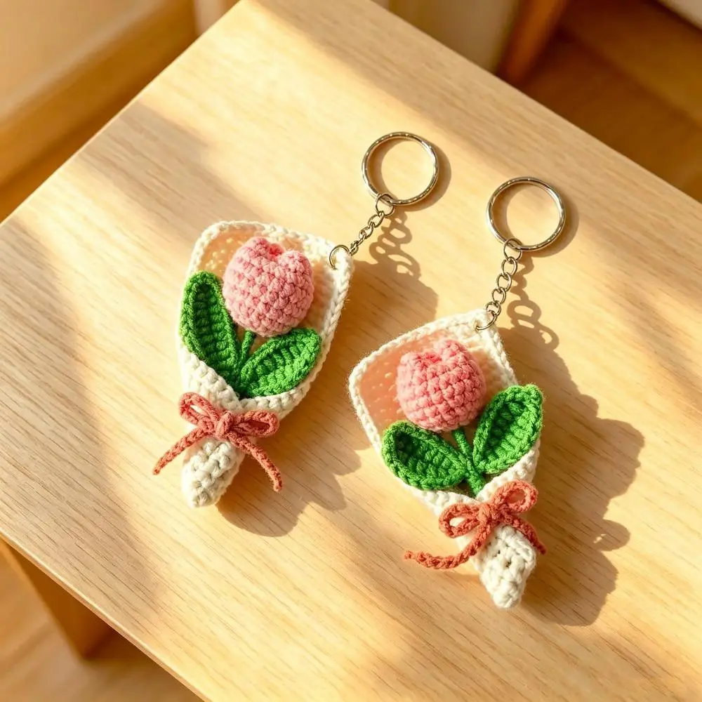 Handmade Crochet Keychain, Cottagecore Floral Bouquet Bag Charm in Soft Yarn, Cute Everyday Accessory for Totes & Backpacks, Crochet Flower Bouquet, Fabric, Teachers, All Year Round, Jacket, Bouquet Shape