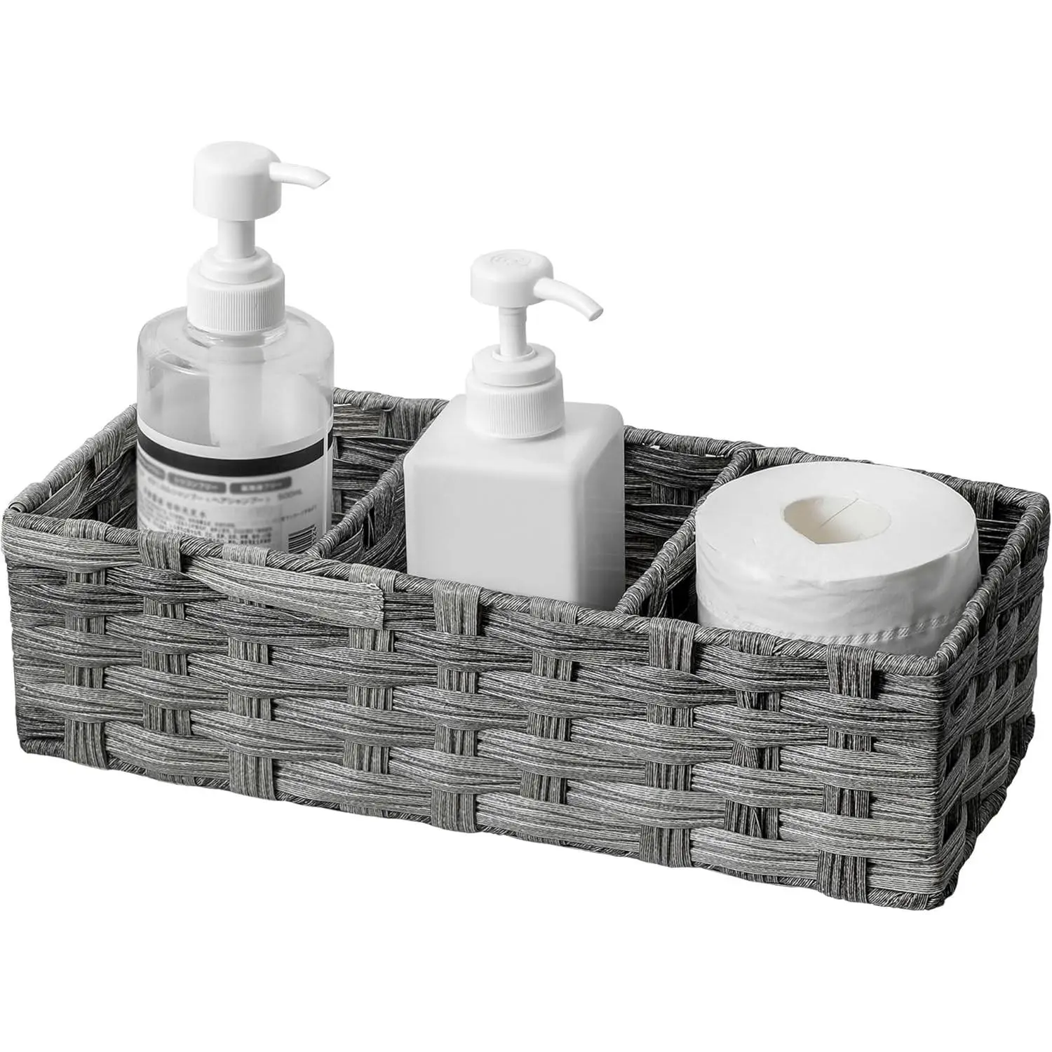 Toilet Tank Topper Paper Basket Multiuse Hand Woven Plastic Wicker Basket Bins with Divider for Shelves Rustic Farmhouse Bathroom Decor Countertop Organizer Storage