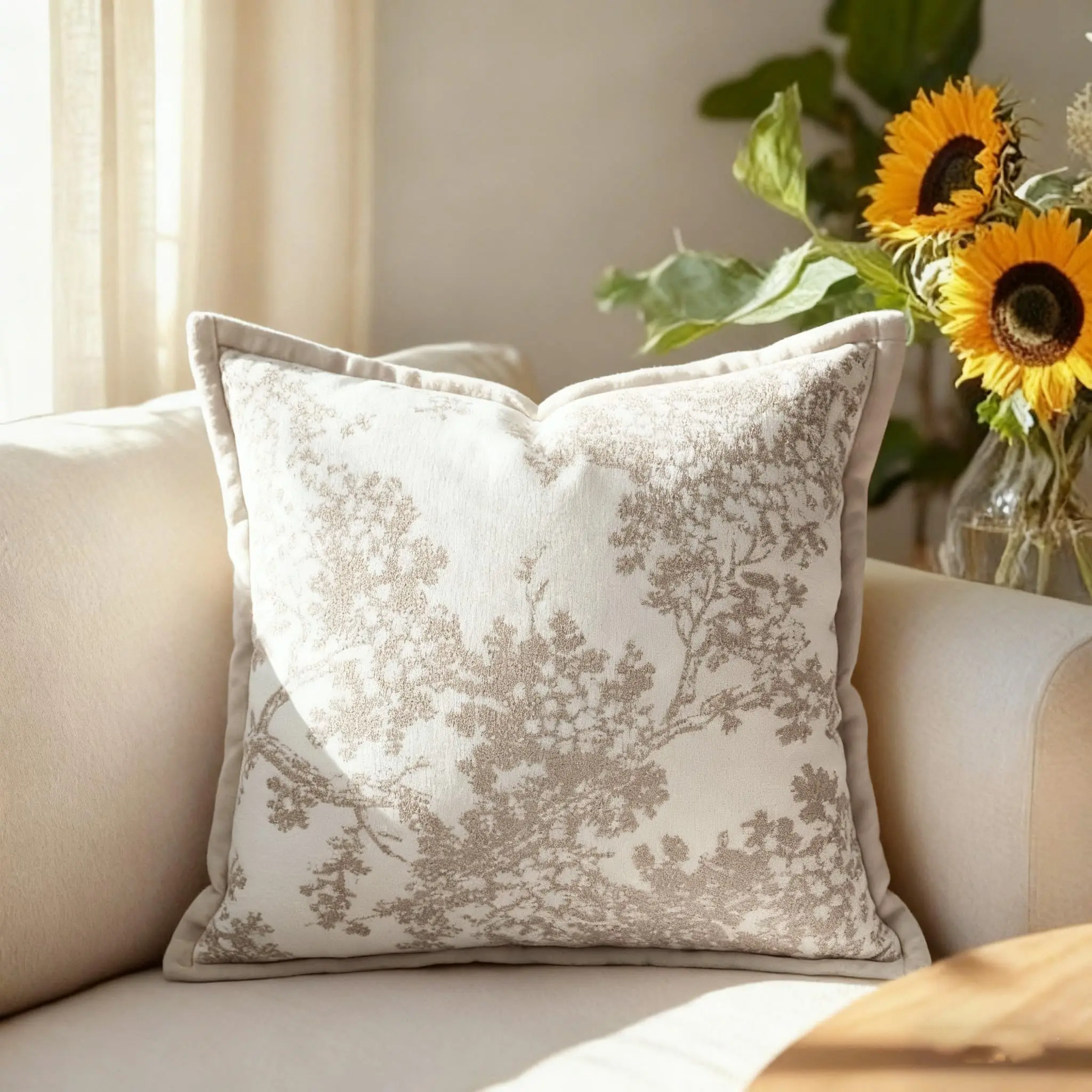 1pc Pillow Cover, 18x18inch French Floral Decorative Cushion Case, Chenille Woven Sofa Bed Headrest Cover, All Seasons
