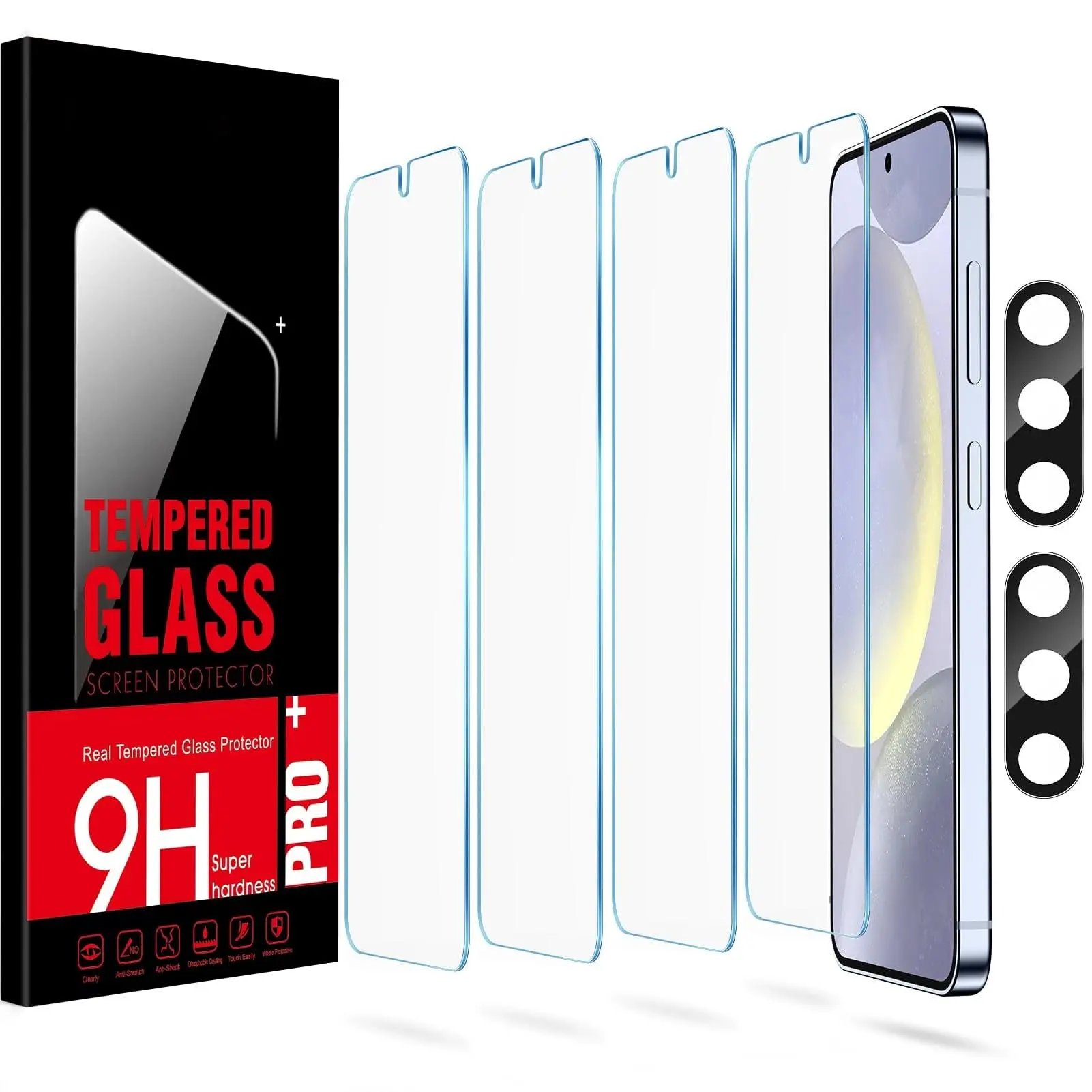 Value 4+2 Pack Tempered Glass Screen and Camera Lens Films Compatible with Samsung Galaxy S25 Plus, 9H Hardness Scratch Resistant Clear Transparent Fingerprint Friendly Glass