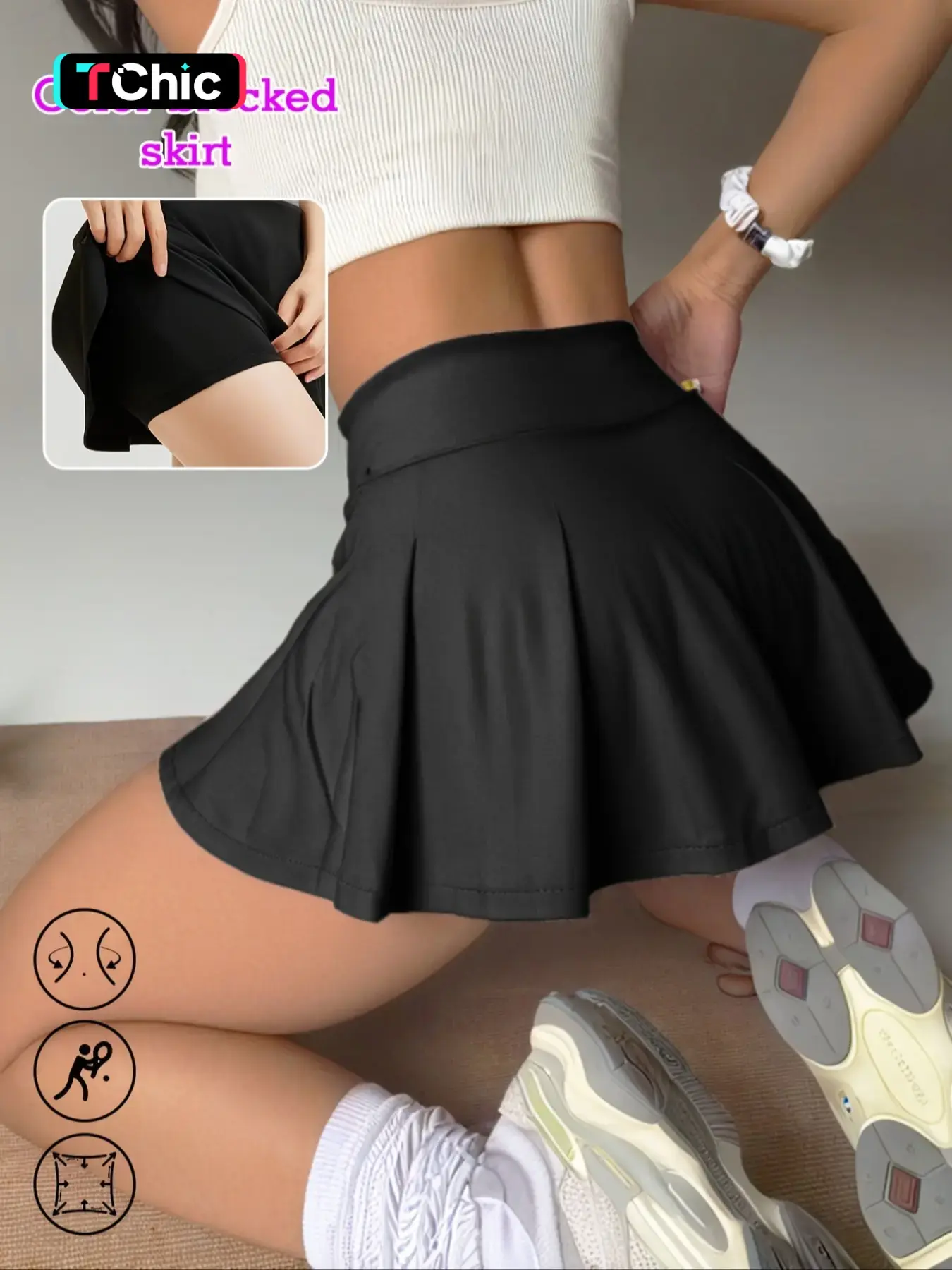 Women's High Waist Sporty Colorblock Skirt Shorts Set, Sports Skort, Slim-Fit Tennis Golf Fitness Multifunctional, All Season Wear