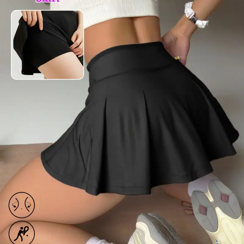 Women's High Waist Sporty Colorblock Skirt Shorts Set, Sports Skort, Slim-Fit Tennis Golf Fitness Multifunctional, All Season Wear