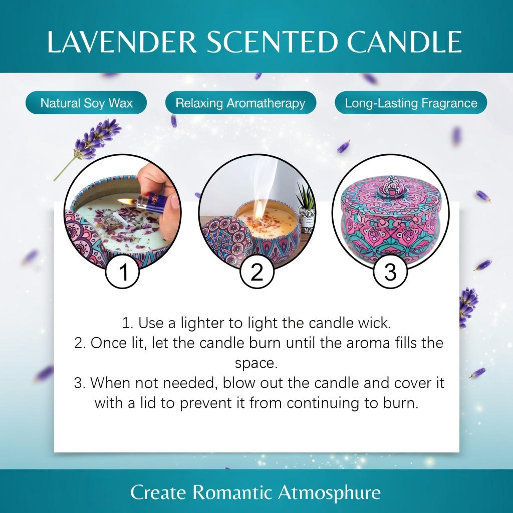 Elegant Lavender Scented Candle - Long Lasting Aromatherapy Candle, Fresh Delicate Fragrance, Romantic Relaxing Atmosphere for Daily Home Use