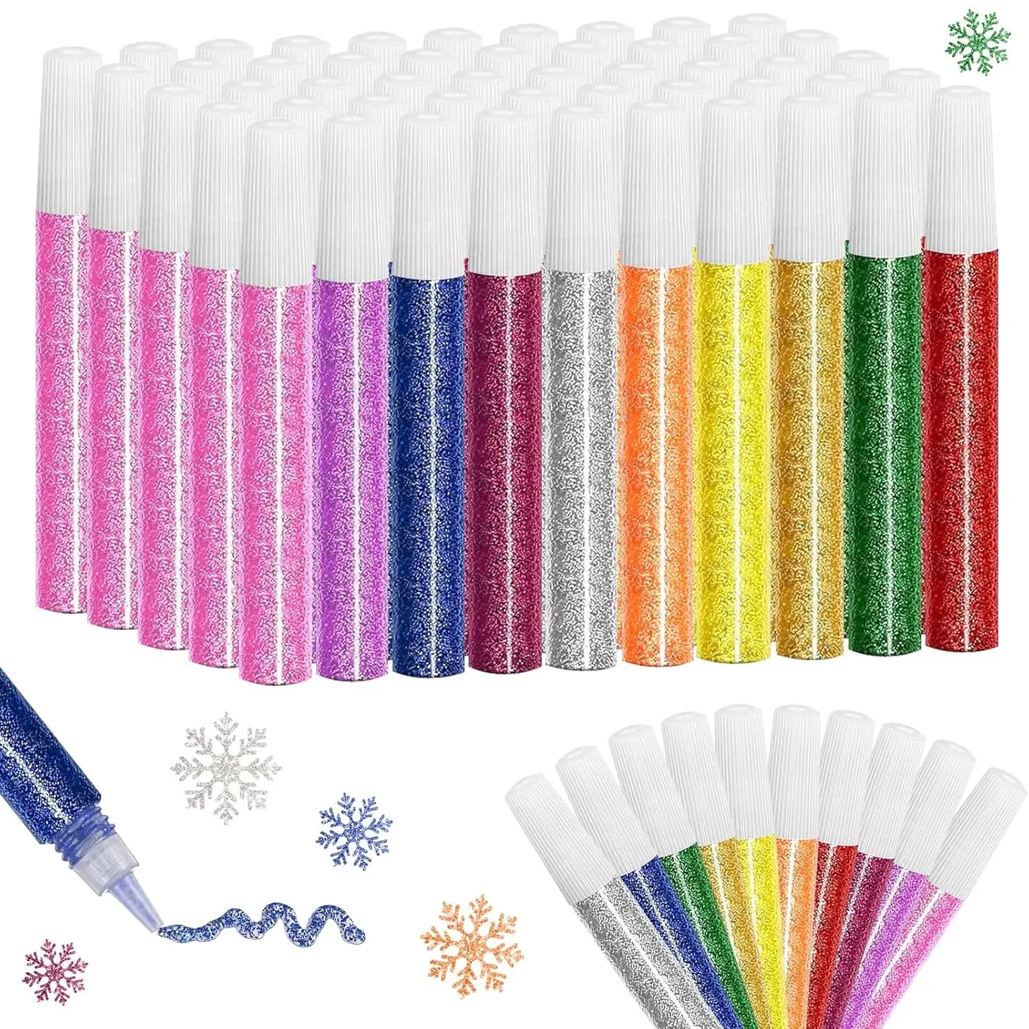 50Pcs Glitter Glue Stick Bulk,10 Colors 10ml Craft Glitter Glue Pens | Washable Craft Glitter Bulk Gel for Chriatmas Decor Supply,Quick-dry, Works on Paper, Fabric, Photos,Idea for Card Decorating
