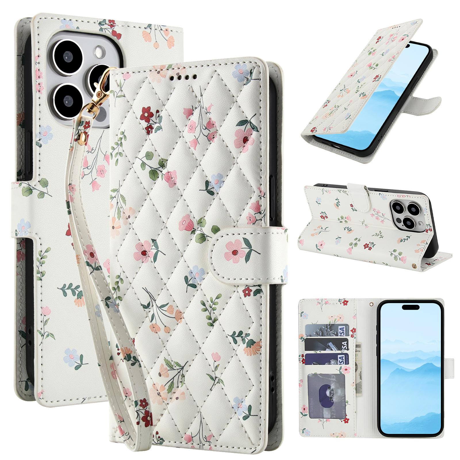 For iPhone SE2 SE3 7 8 Plus XR XS Max 11 Pro Max 12 Mini 13 Pro Max , Fashion Flower Magnetic Leather Flip Folio  with Card Holders Kickstand [Shockproof TPU Inner Shell] With Lanyard for Girl Women Lady phone accessories foldable case
