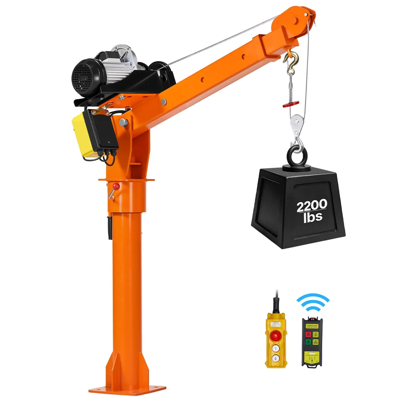 VEVOR 2200lb Electric Pickup Truck Crane, Galvanized Steel Crane with Remote Control, 360° Rotation Telescopic Boom, Foldable Bed Jib Hoist for Machine, Lumber Lifting