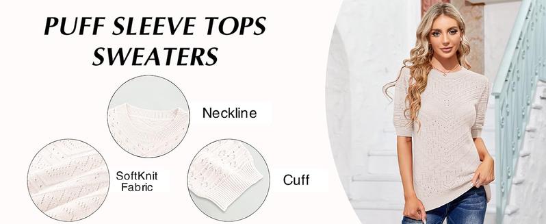 Saodimallsu Summer Tops for Women Short Sleeves Pullover Sweaters Knit Blouse Cute Dot Sweater Shirt