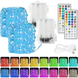 2 Pack 40FT 120LED RGB Color Changing Fairy Lights, Battery Operated Silver Copper Wire String Lights with Remote, Waterproof for Halloween Indoor Outdoor Party Decor