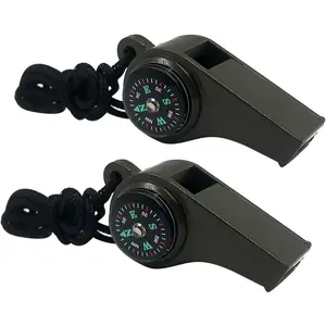 2 Pack Emergency Survival Whistle, 3-in-1 Emergency Whistles with Compass and Thermometer, Loud Safety Whistle with Lanyard Outdoor Hiking