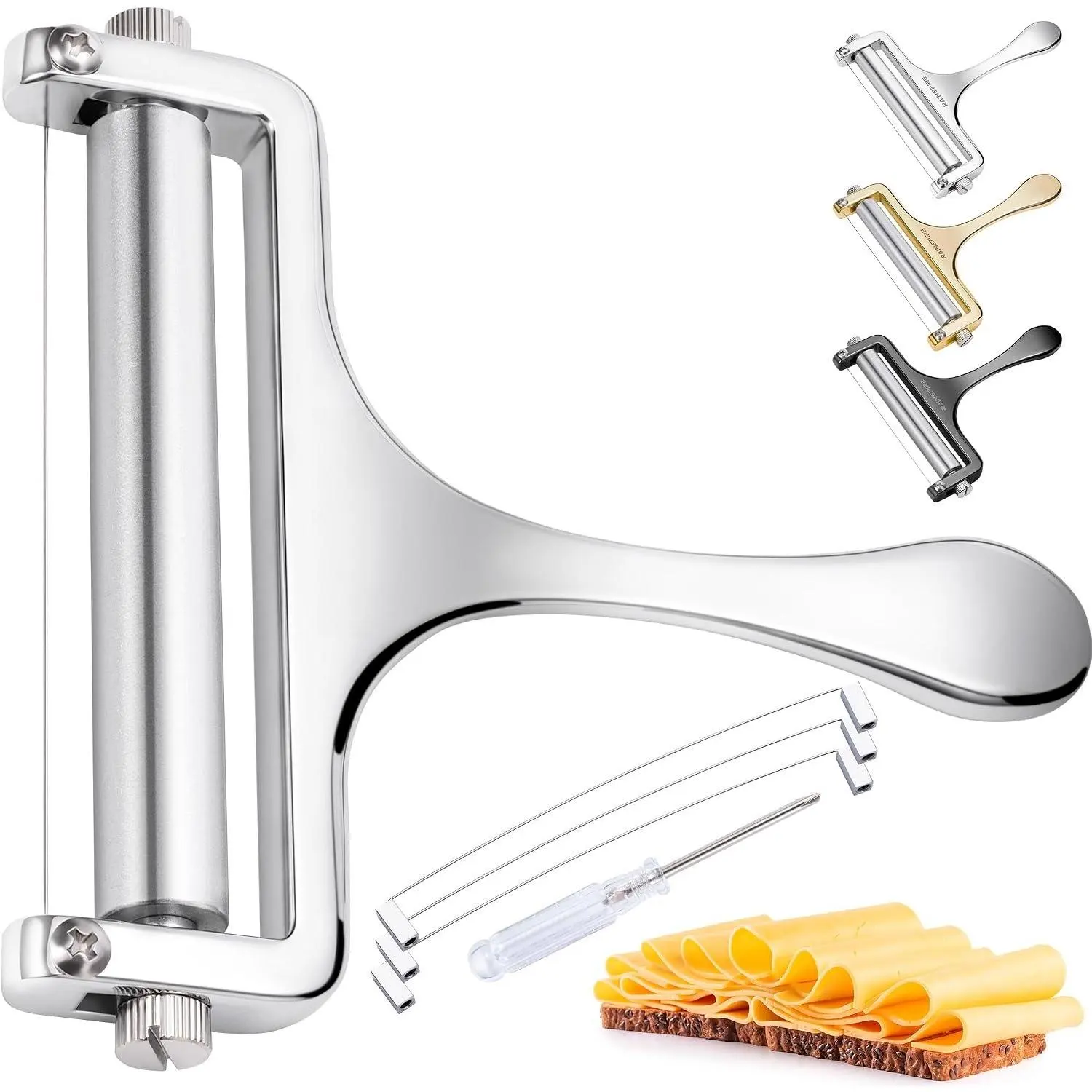 Upgraded Cheese Slicer with Replaceable Wires Stainless Steel Cheese Slicers for Block Cheese Adjustable Cheese  for Mozzarella, Cheddar, Gruyere Charcuterie Accessories,
