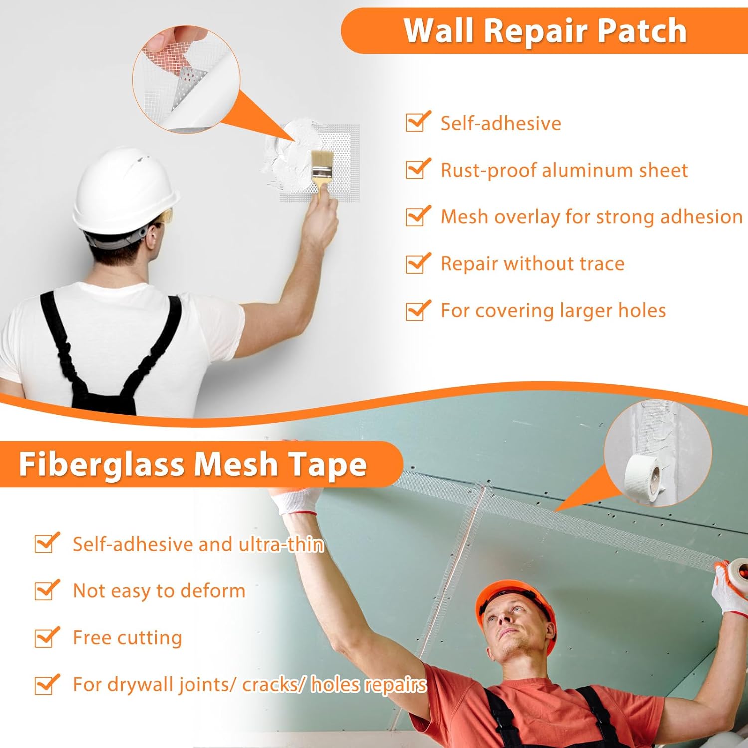 Dry Wall Patch Repair Kit, 22OZ Spackle Wall Repair Paste White Putty with Scraper Mesh Tape, Drywall Hole Repair Patch Kits for Wall Surface Fill Quick & Sheetrock Ceiling Crack  Mending