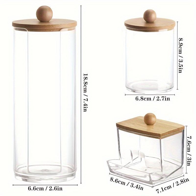 Clear Storage Jar with Wooden Lid, 3 Counts/1 Set Cotton Swab Storage Box, Bathroom Storage Container for Cotton Swab, Cotton Ball, Floss Picks