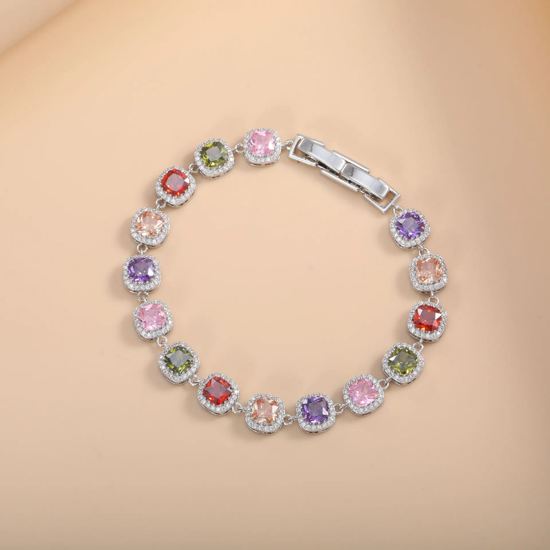Eternity Bracelet for Women with Colorful Cubic Zirconia, Versatile Brass Fashion Jewelry for Holiday, Valentine's Day Gift elegant minimalist bangle high quality everyday jewelry modern fashion accessory
