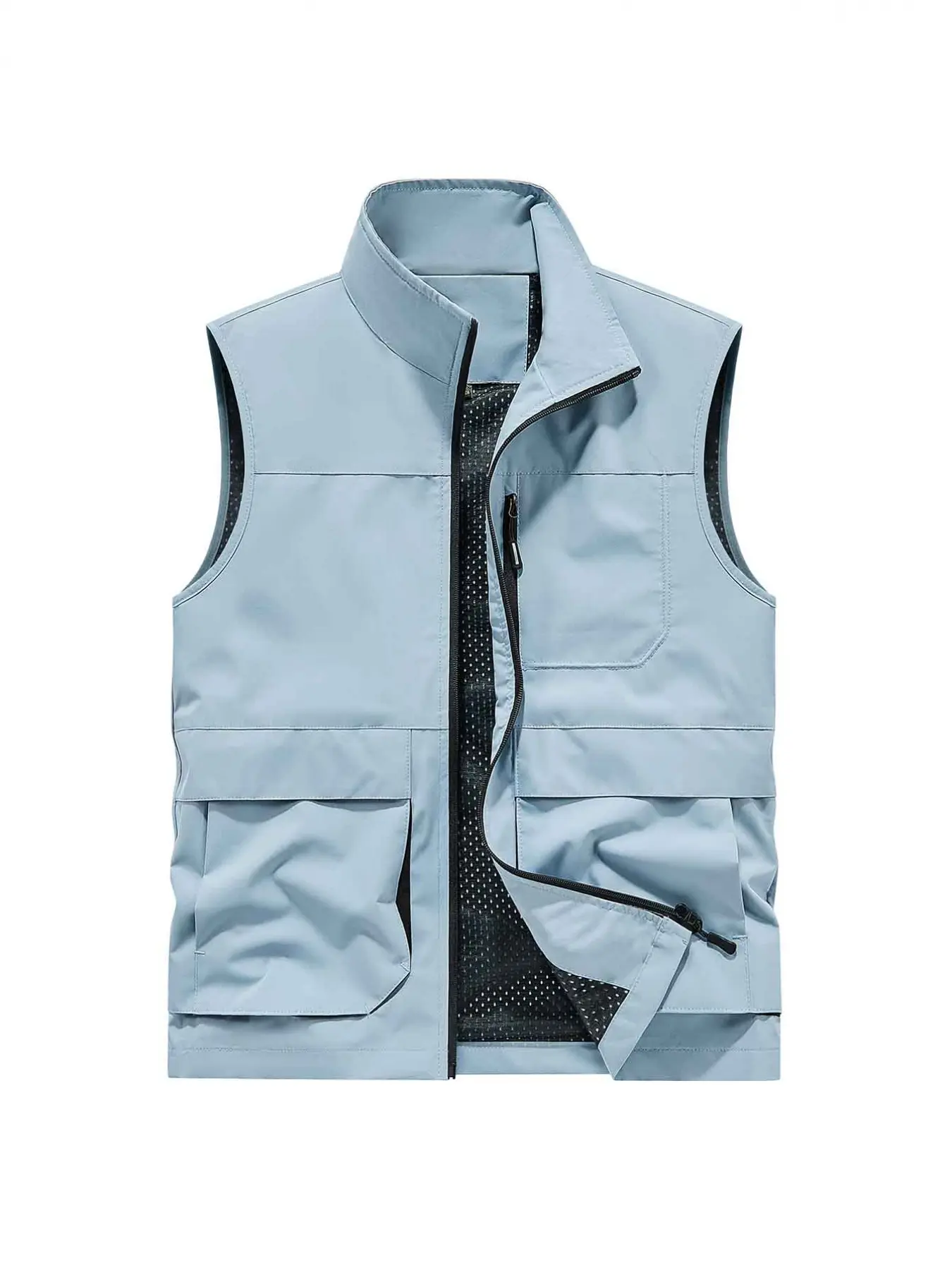 Men's Multi-Pocket Outdoor Hiking Vest Gilet, Simple Solid Color Fishing Vest, Casual Fashion Lightweight Breathable Running Vest for Men, Suitable for Hiking, Fishing, and Camping