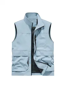Men's Multi-Pocket Outdoor Hiking Vest, Simple Solid Color Fishing Vest, Casual Fashion Lightweight Breathable Running Vest for Men, Suitable for Hiking, Fishing, and Camping