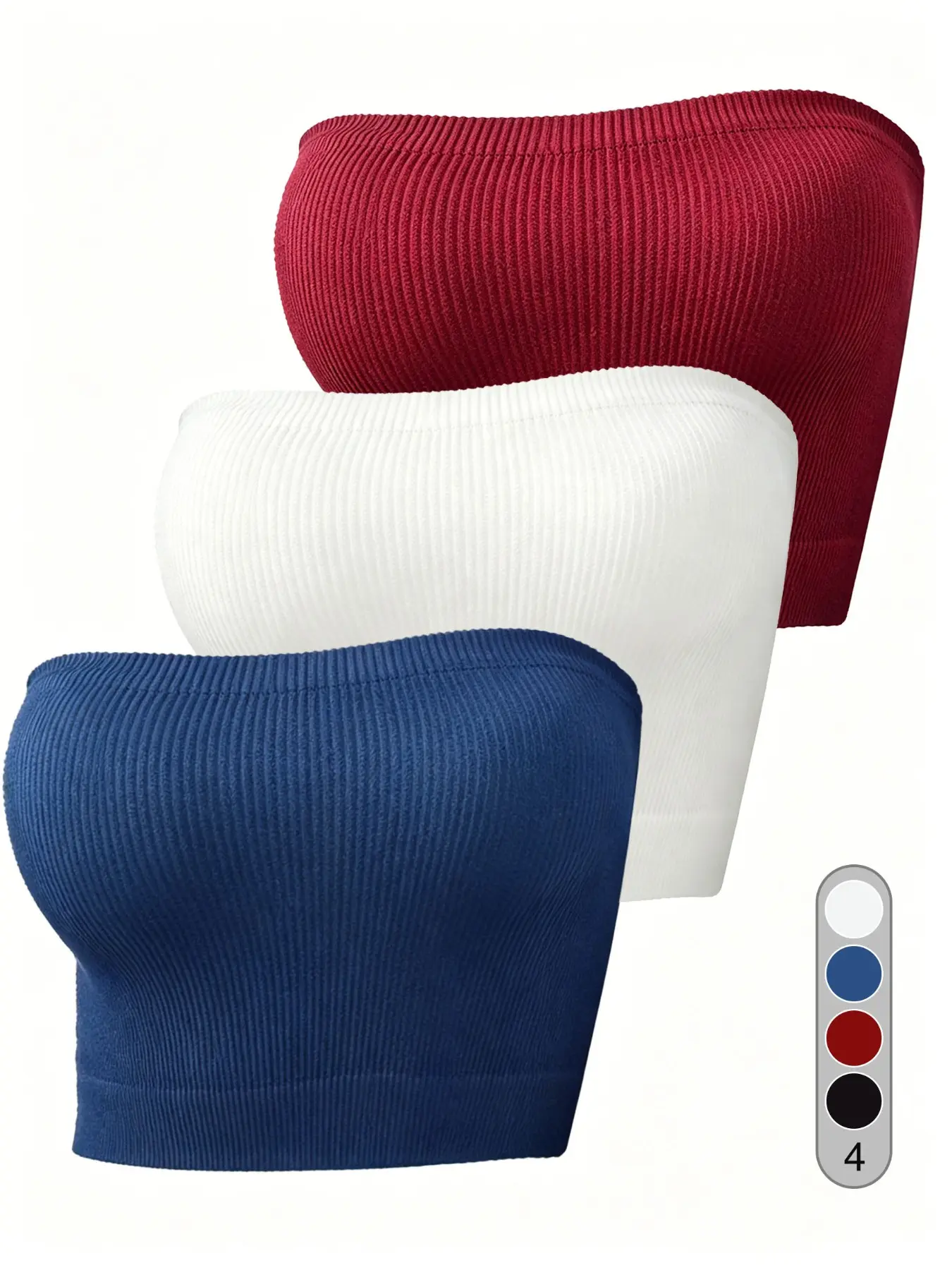 Three-Piece Women's Solid Color Knit Ribbed Sports Bralette, Sport Bras, Sleeveless Sporty or Casual Wear, Versatile No-Strap Top for Fitness or Home