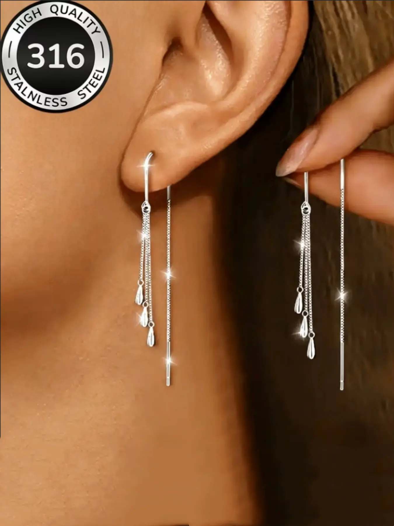 Elegant Stainless Steel Tassel Dangling Earrings for Women, Water Drop Hook Design, Hypoallergenic, Perfect for Daily Wear, Unique Style Jewelry, Fashion Dangle Earrings