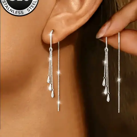 Elegant Stainless Steel Tassel Dangling Earrings for Women, Water Drop Hook Design, Hypoallergenic, Perfect for Daily Wear, Unique Style Jewelry, Dangly Earrings