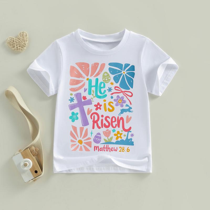 PYBCVRRD Kids Baby Girl Easter T-Shirt Tops Letter Floral Print Short Sleeve Round Neck Loose Fit Tops T shirt for Summer 1-6 Years