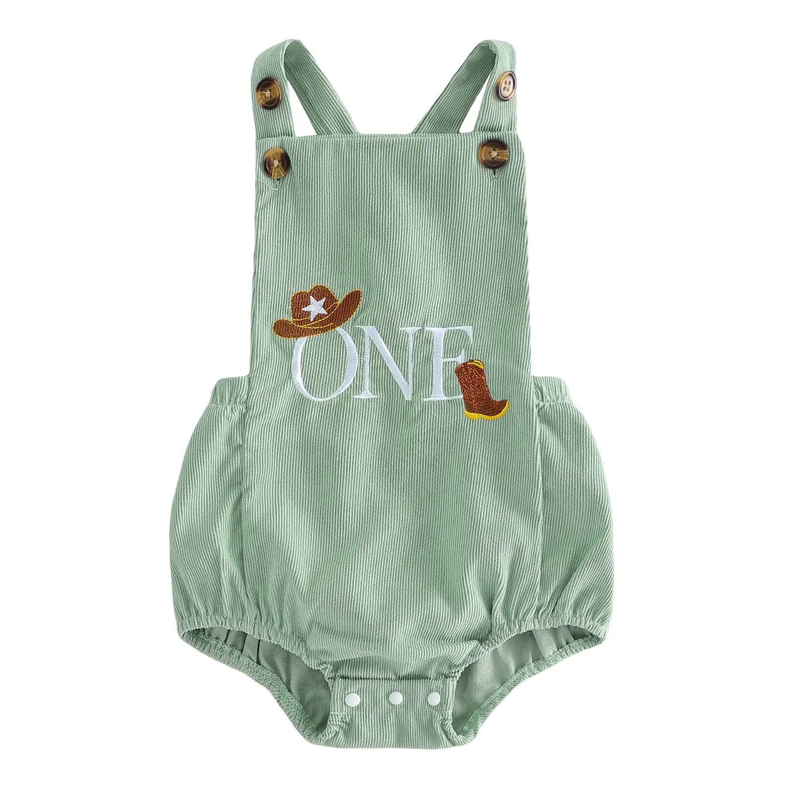 Baby Boy First Birthday Romper Outfit Western Cowboy Hat One Embroidery Sleeveless Corduroy Suspender Overalls Onesie Bodysuit
