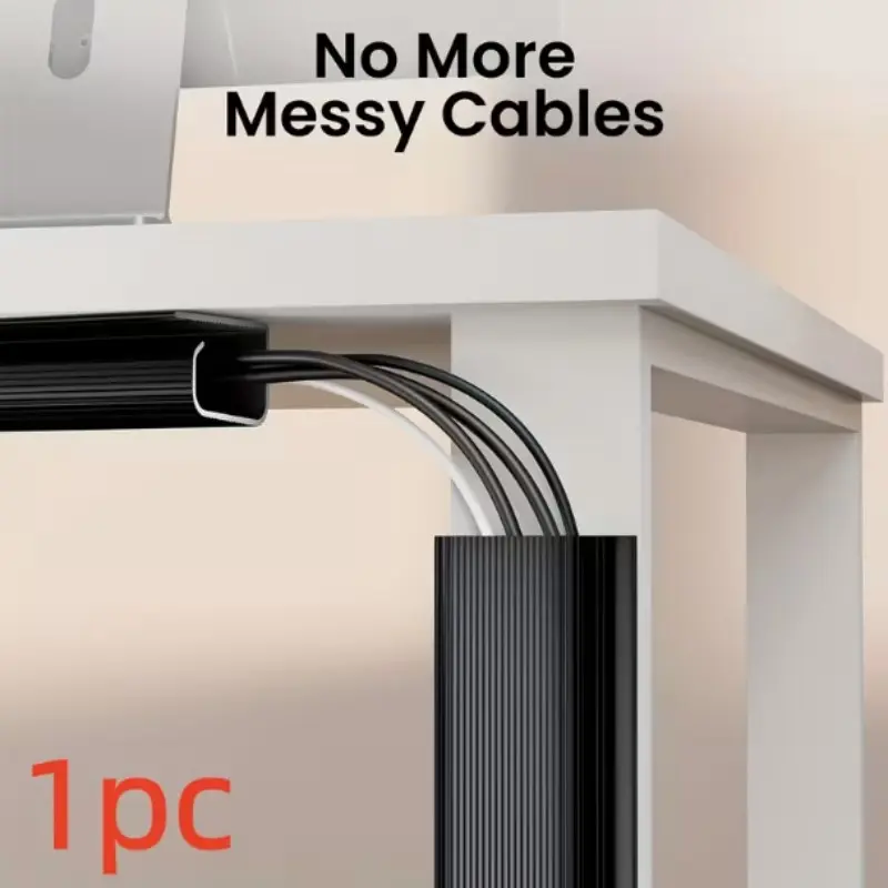 40cm Self-Adhesive Desk Cable Management Tray, PVC No Drilling Cable Organizer, Smooth Desktop Wire Concealer, Multi-Cable Storage