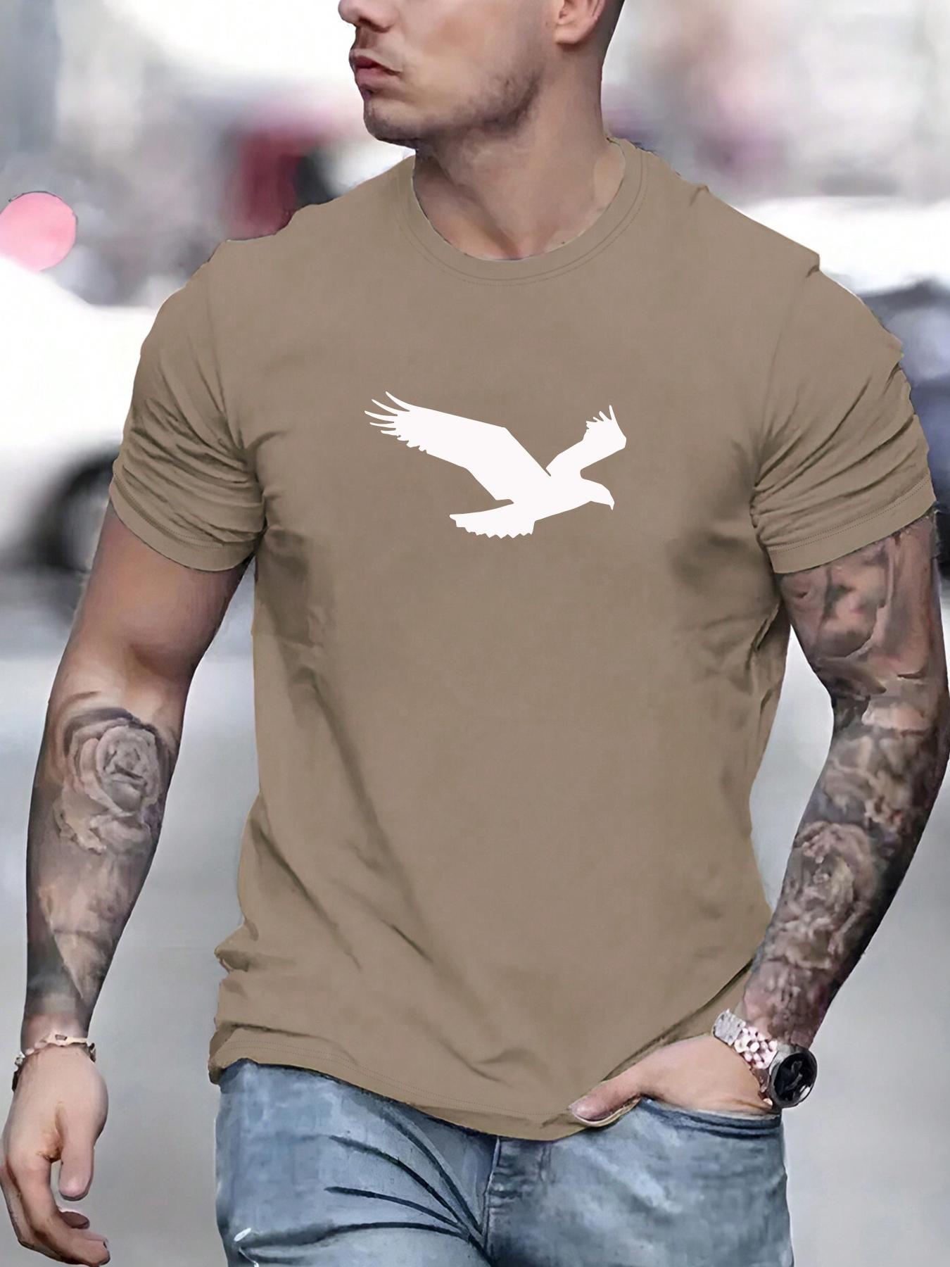 Men's Bird Print Round Neck Tee, Casual Regular Fit Short Sleeve Crew Neck T-Shirt for Summer, Fashion Men's Top for Daily Wear