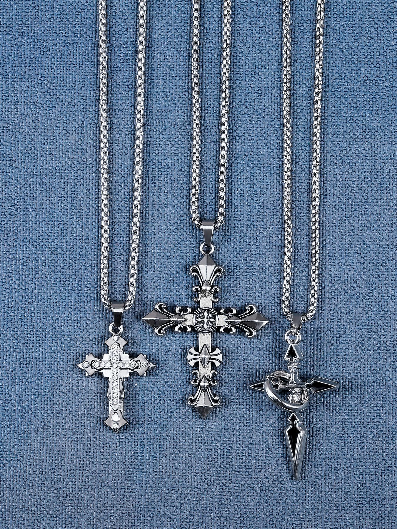 Street Style Cross Pendant Necklace, Stainless Steel Jewelry for Party, Daily Clothing Decor, Trendy All-match & Exquisite Jewelry for Birthday Gift, Cross Necklaces