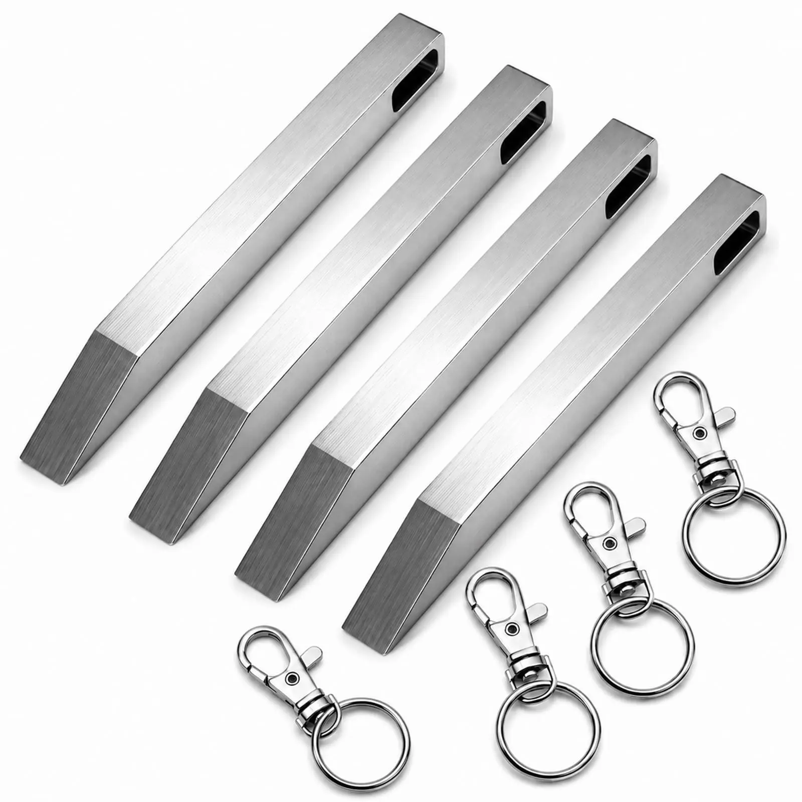 Lever Keychain Set, 4 Stainless Steel Mini Levers, 4 Key Rings, Pocket Multi-Tool with Screwdriver, Bottle Opener, Box Opener