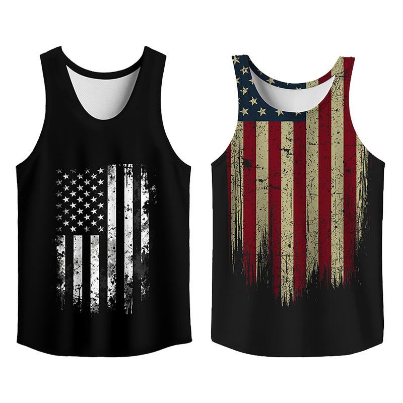 Y2K 2 Pack USA Flag Graphic Tees, Menswear Tank Top Slim Fit Apparel, Big and Tall Gym Workout Running Tee, Comfy Casual Sleeveless