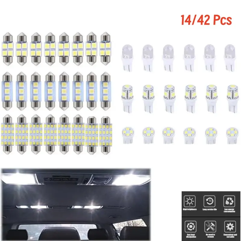 Super Bright White LED Car Interior Lights Bulb Kit (42/70 Pcs) - Brighter LEDs, T10 Variants, 12V Error-Free Replacement for Dome, Map, Door, Trunk, License Plate, Cargo Lights with Plug-and-Play Simple Install