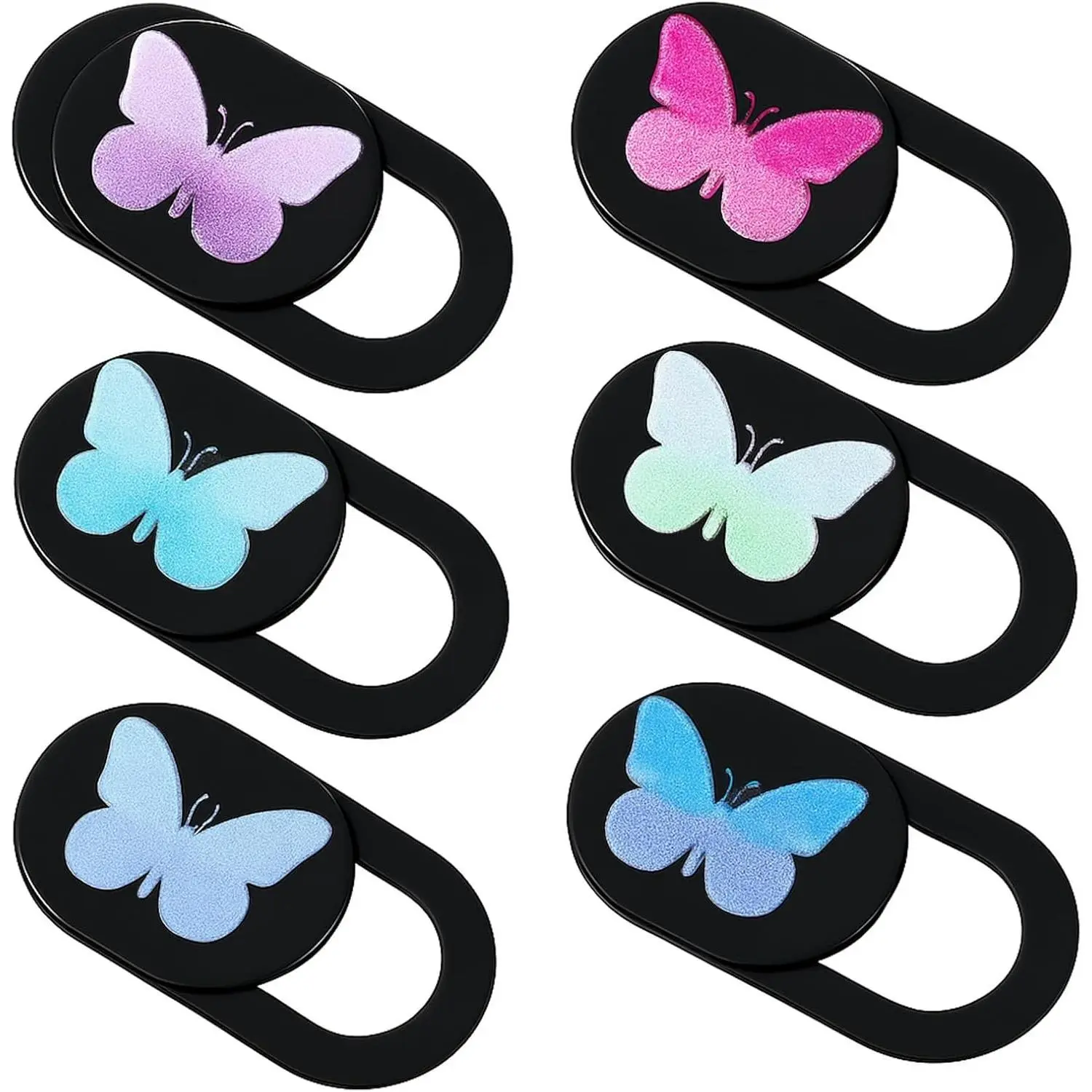 Women's Compact 6-Pcs Butterfly Design Ultra-Thin Slide-On Slip-Fit Webcam Cover (0.73in x 0.35in) - Privacy Blocker for Laptop, Desktop, Smartphone to Protect Privacy & Security