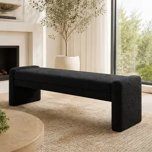 ARCH 66.9" Modern Upholstered Boucle Bench, Oversized End of Bed Bench, Accent Entryway Window Layered Bench, Dining Bench, Footrest Stool for Guestrooms, Reception, Bedroom, Hallway, Living Room, Multiple Color Options, Teddy Fabric