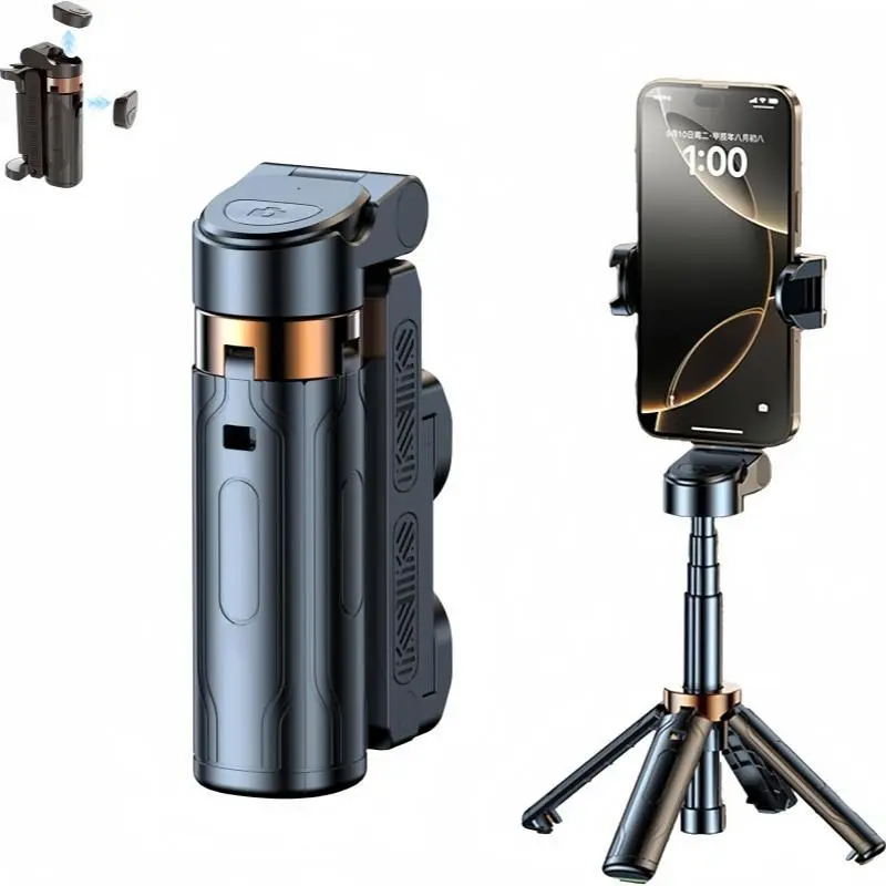 Bluetooth Selfie Stick Tripod with Remote Control - 360° Rotation Rotating Stand - Compact Smartphone Mobile Accessories - Phone Holder for iPhone 14/13/12 Pro/Max, Samsung (iOS/Android) - Travel, Photography (Black)