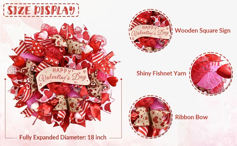 1 piece of 35cm or 45cm Valentine's Day/Spring Wreath, suitable for front door decoration - Plastic door ornament with branches and leaves, wall-mounted decoration, suitable for all seasons, Valentine's Day or housewarming gift.